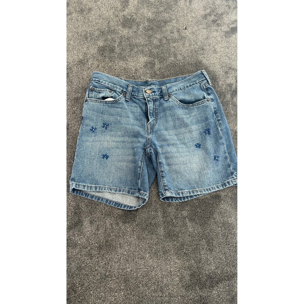 Levis Blue Floral Embroidered Denim Shorts Medium Wash W27